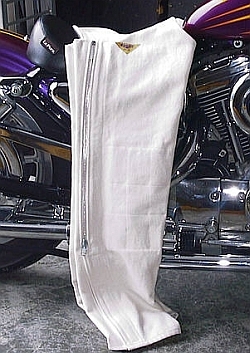 Zone Tailed Denim - Denim Motorcycle Chaps - White Denim